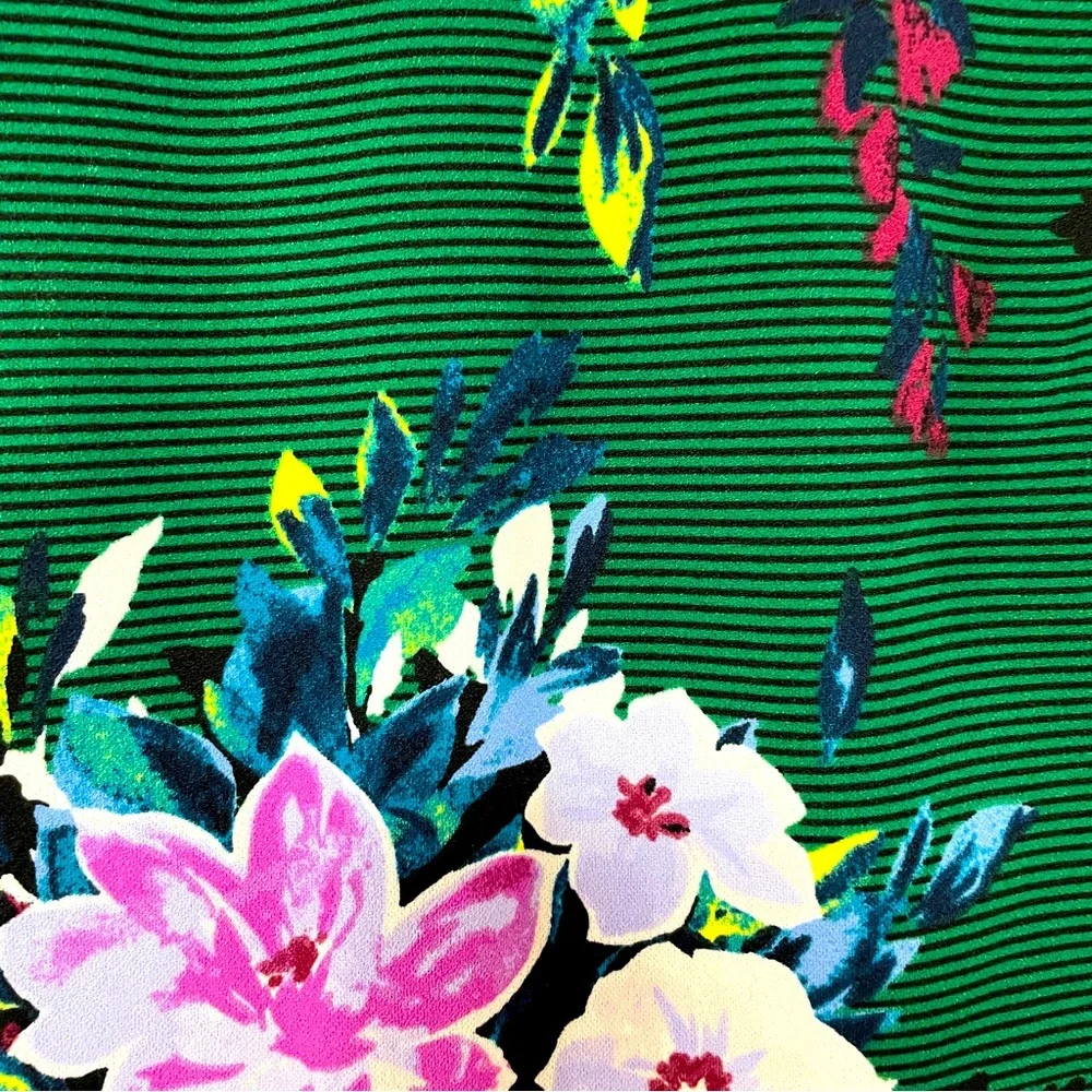 Vince Camuto Green Black Purple Stripe Floral Sleeveless Cocktail Dress Sz 4 - Picture 7 of 7